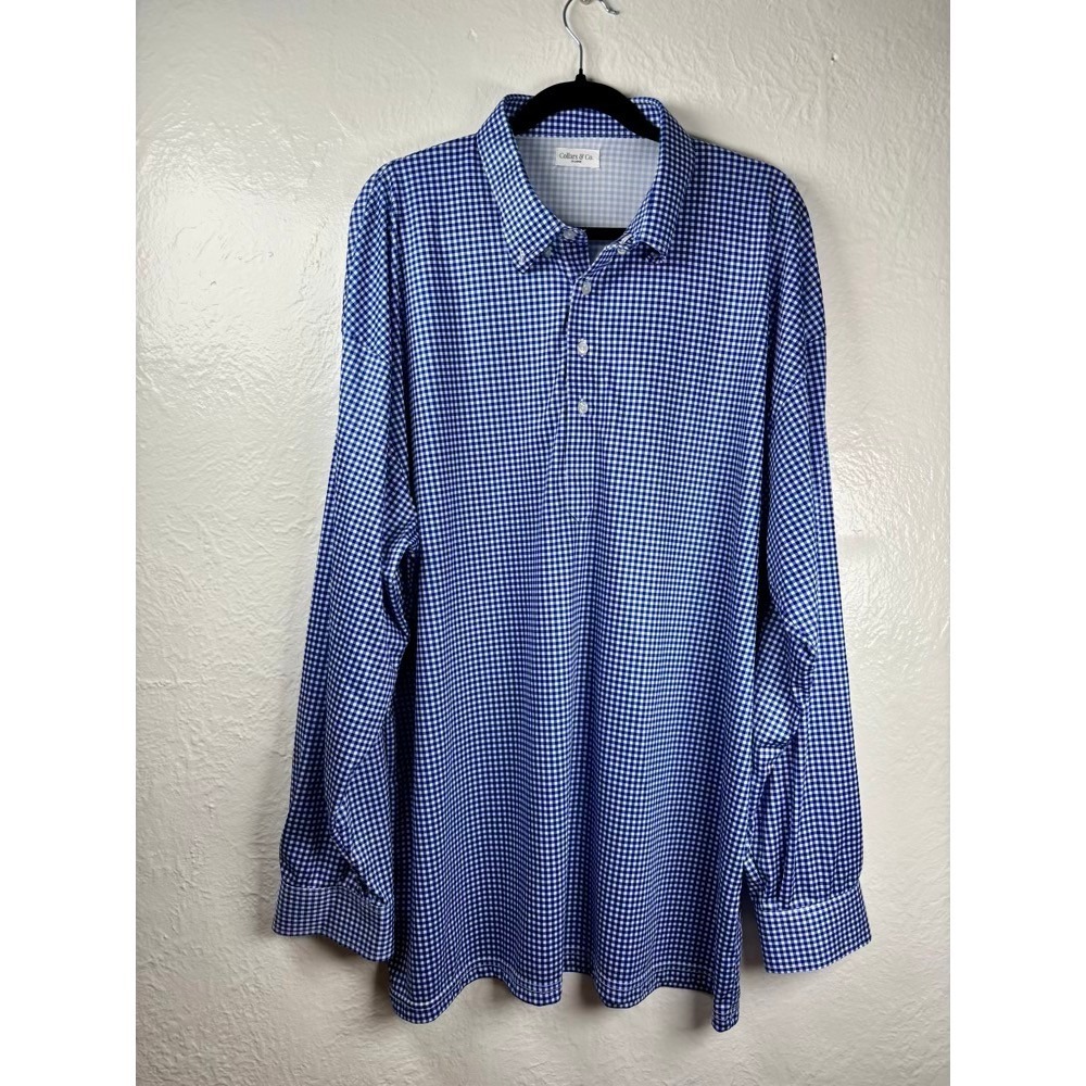 Collars & Co Mens 3XL Dress Shirt Long Sleeve Blue Gingham Office Wedding Easter